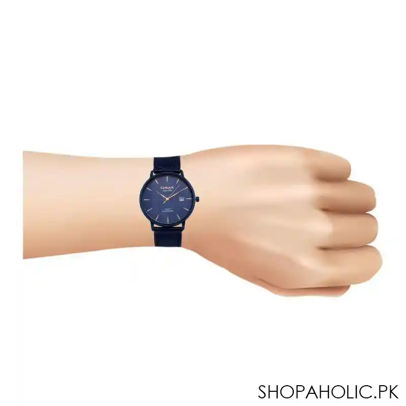 omax men's navy blue round dial & background with textured strap analog watch, hd03s44i image2