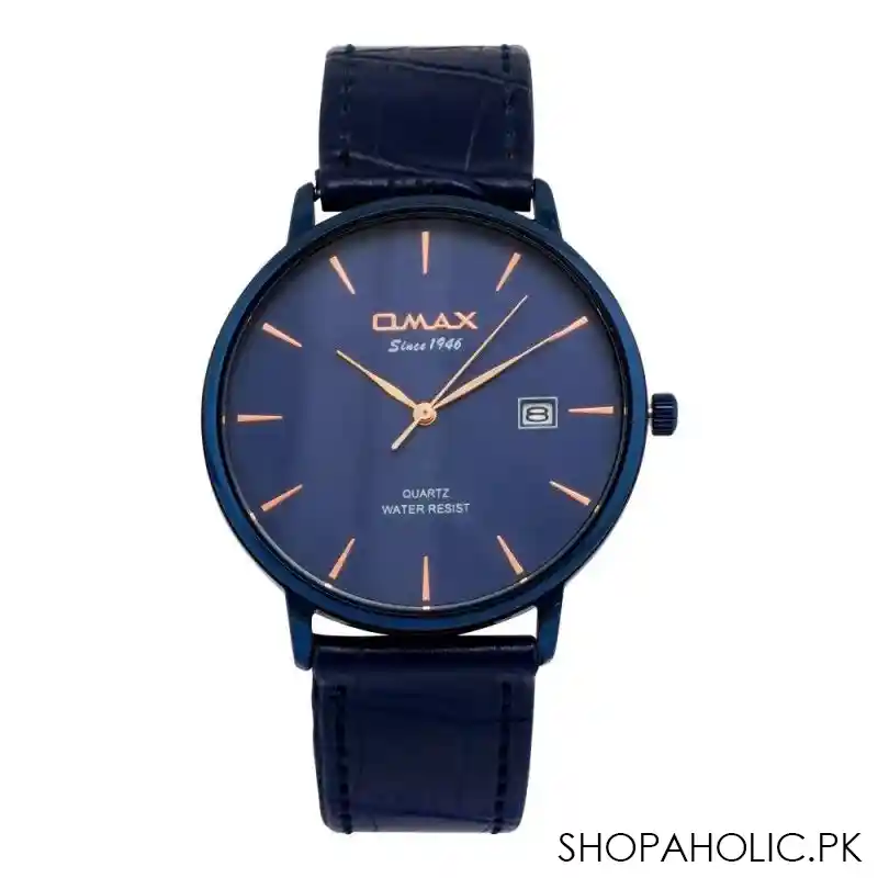 omax men's navy blue round dial & background with textured strap analog watch, hd03s44i main image