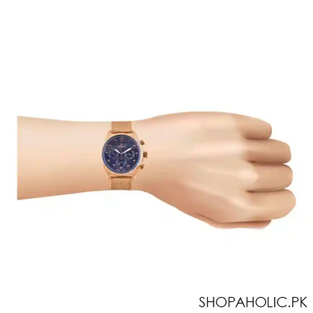 omax men's navy blue round dial with rust gold case & bracelet chronograph watch, vc05r48i image2