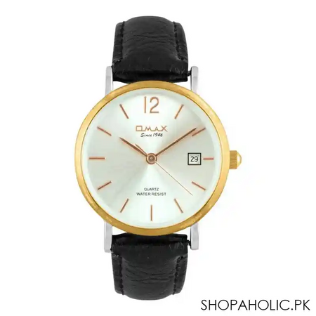 omax men's off white round dial with black strap analog watch, hbc271n002 main image