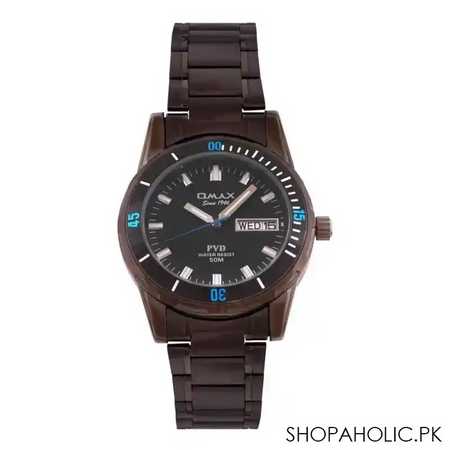 omax men's pvd 50m dark brown round dial & bracelet analog watch, fsd009u022 main image