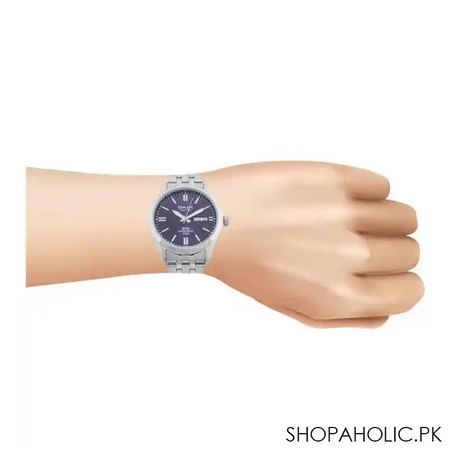 omax men's pvd water resist 50m chrome round dial & bracelet with blue background analog watch, cfd001i014 image2