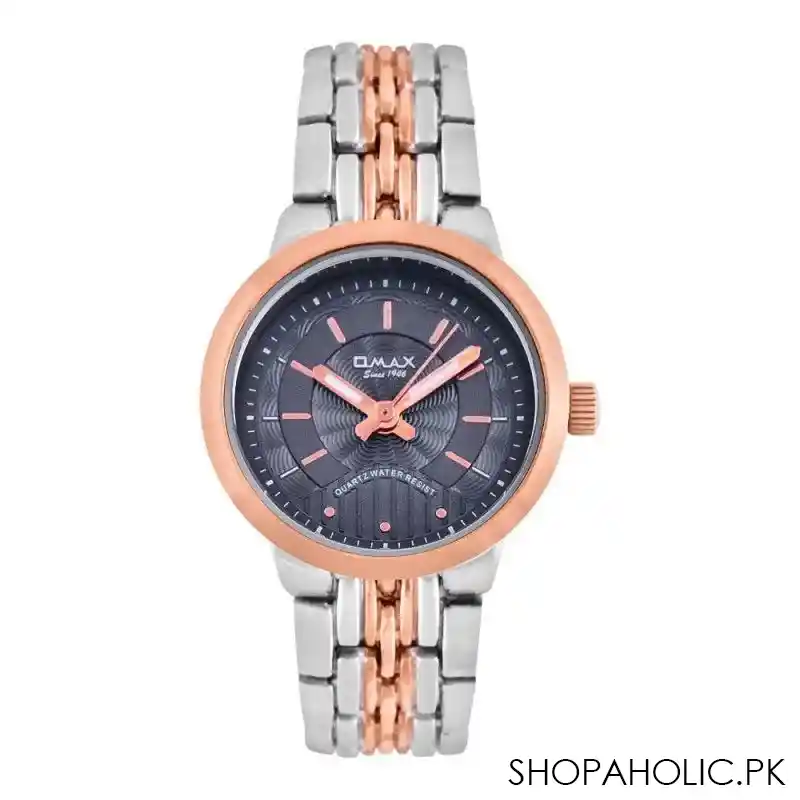 omax men's quartz water resist rose pink round dial with two tone bracelet analog watch, hsa050n00f main image