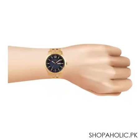 omax men's round black dial with golden bracelet analog watch, 80smg41i image2