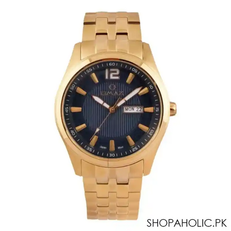 omax men's round black dial with golden bracelet analog watch, 80smg41i main image