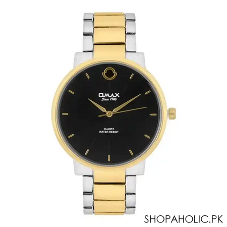 omax men's round black dial with two tone bracelet analog watch, hbc259n002 main image