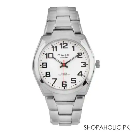 omax men's round silver dial with bracelet analog watch, hbj843pp03 main image