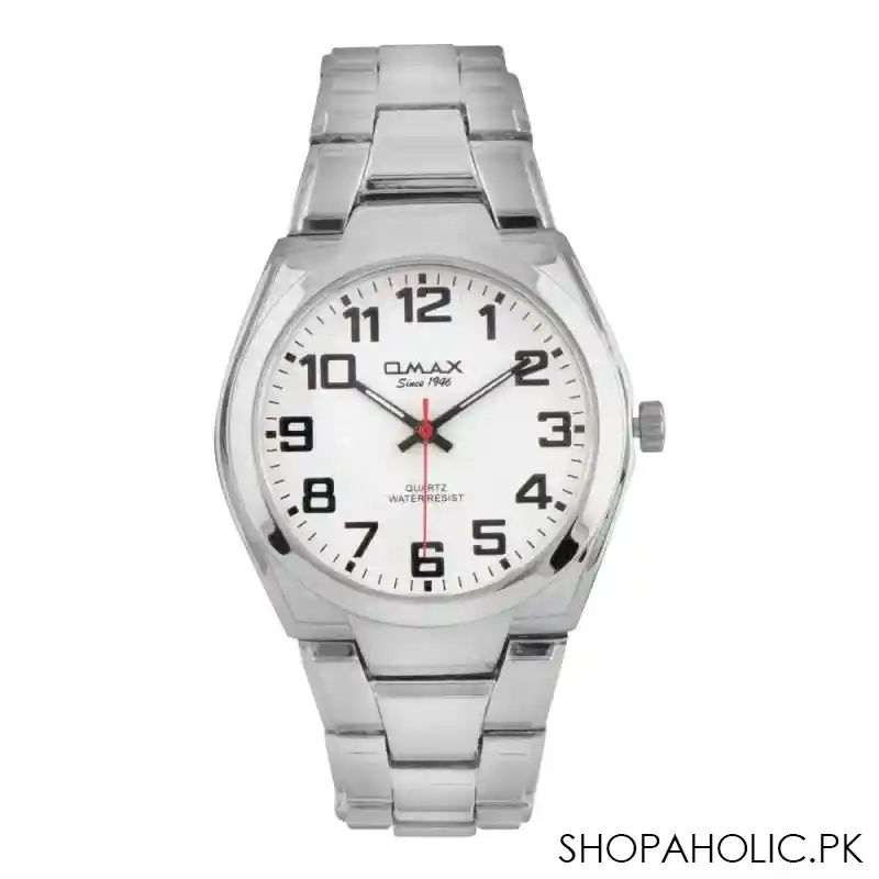 omax men's round silver dial with bracelet analog watch, hbj843pp03 main image