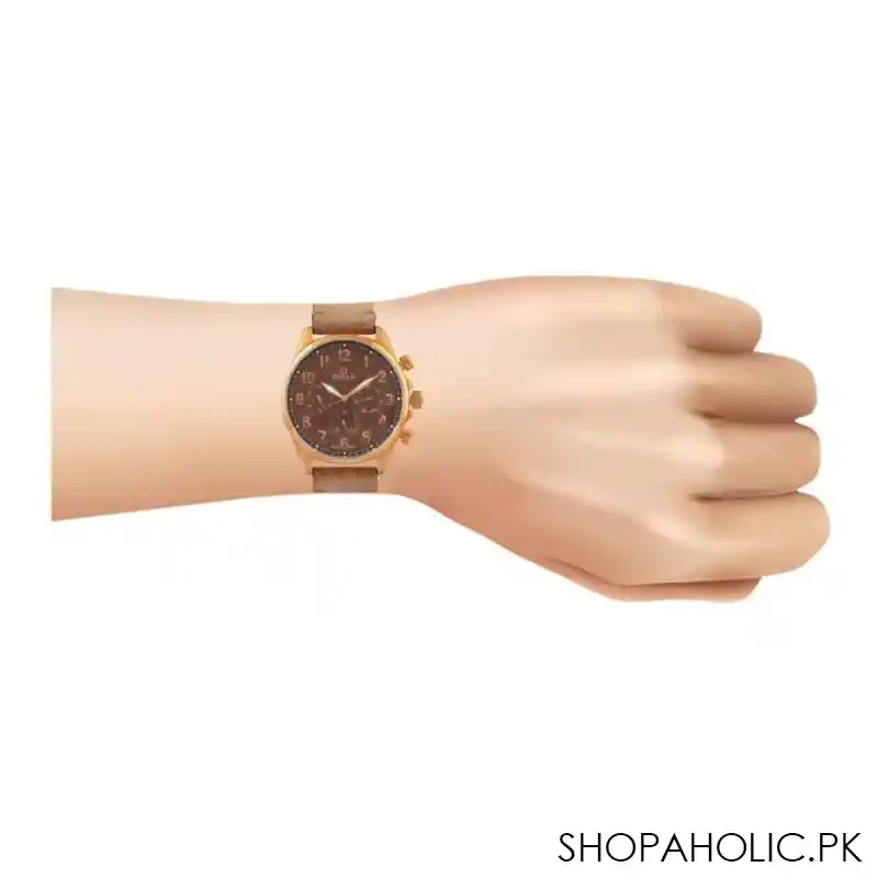 omax men's rust gold round dial with brown background & brown strap chronograph watch, vc04 rose image2