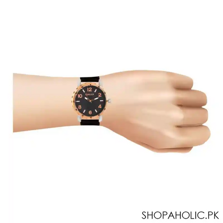 omax men's rust gold round dial with plain black strap analog watch, kc05c99a image2
