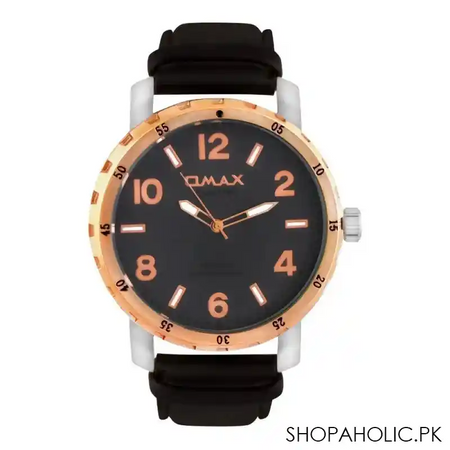 omax men's rust gold round dial with plain black strap analog watch, kc05c99a main image