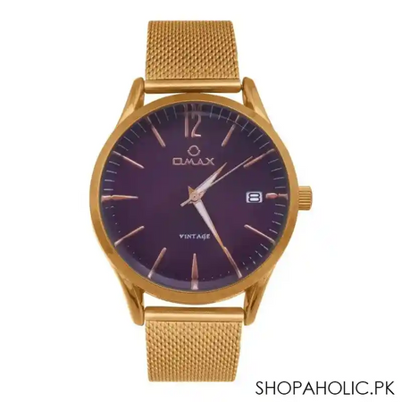 omax men's rust gold round dial with purple background & rust gold chain analog watch, vc06m52i main image