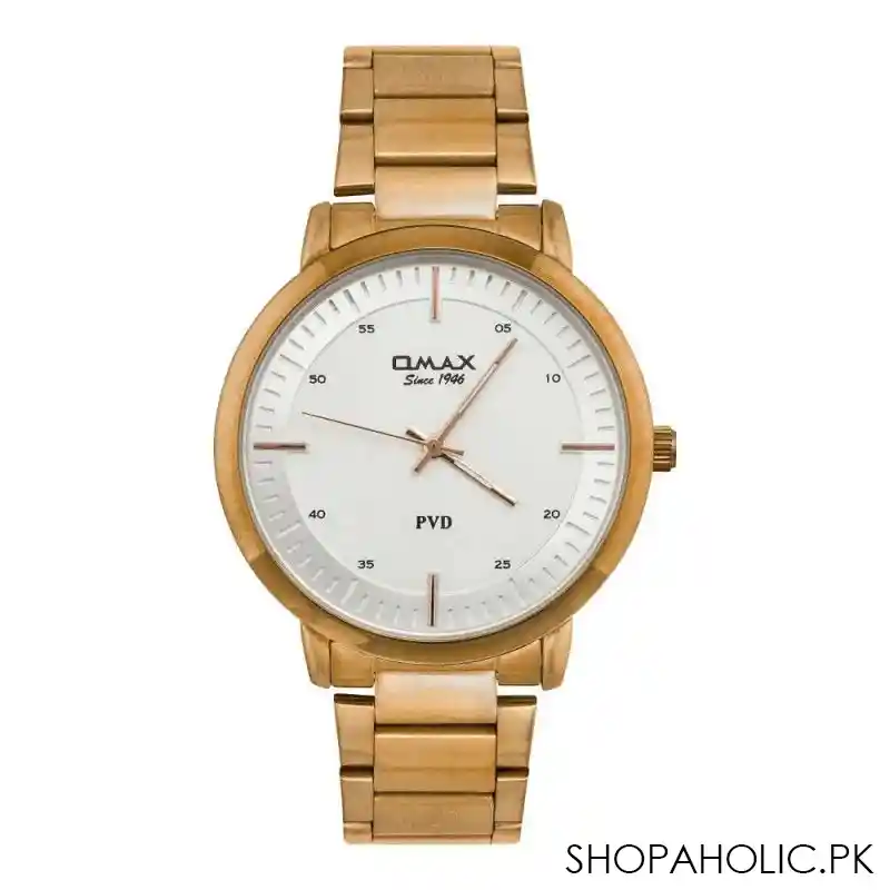 omax men's rust gold round dial with white background & rust gold chain analog watch, asl0016008 main image