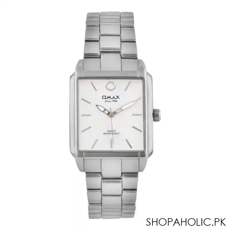 omax men's silver square dial & bracelet analog watch, hbj923ph03 main image