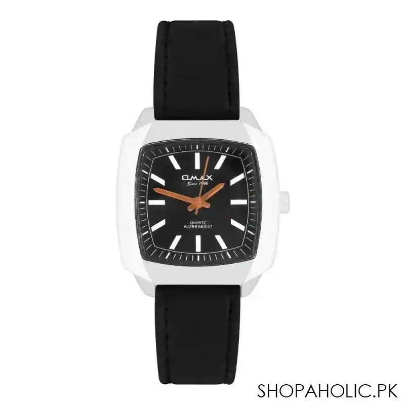 omax men's square silver dial with black texture strap analog watch, kc3431pba2 main image