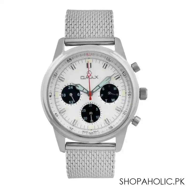 omax men's stainless steel circle white dial chronograph watch, vc01p66i main image