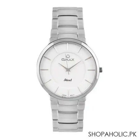 omax men's steel chrome round dial & bracelet analog watch, os0147p003 main image