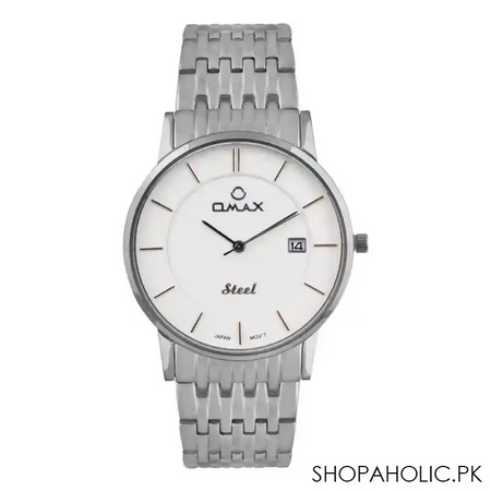 omax men's steel chrome round dial with bracelet analog watch, os0149np03 main image