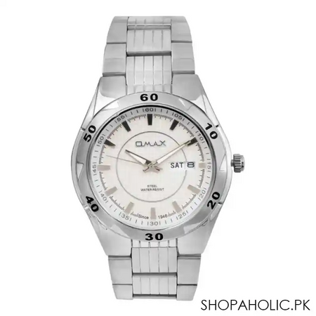 omax men's steel white round dial with chrome case & bracelet analog watch, std6p66i main image