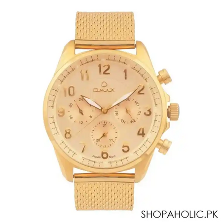 omax men's ultra golden round dial & bracelet chronograph watch, vc05g11i main image