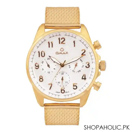 omax men's white round dial with golden bracelet chronograph watch, vc05g31i main image