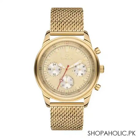 omax men's yellow gold round dial with bracelet chronograph watch, vc01g31y main image