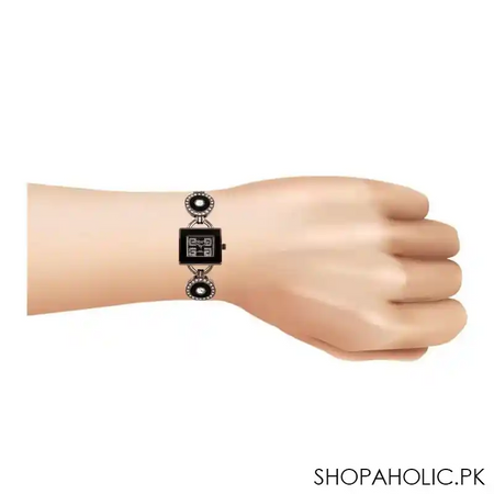omax women's black designed dial & chain analog watch, 004k22i image2