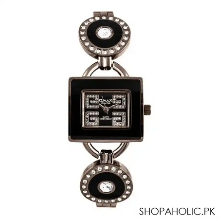 omax women's black designed dial & chain analog watch, 004k22i main image