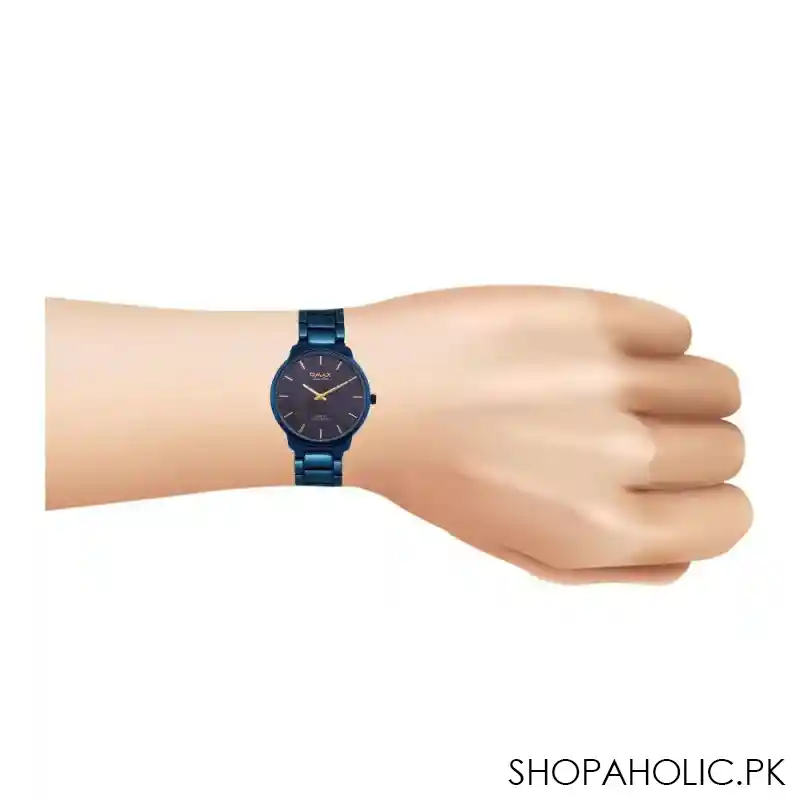 omax women's blue round dial with navy blue background & blue chain analog watch, odc010k004 image2