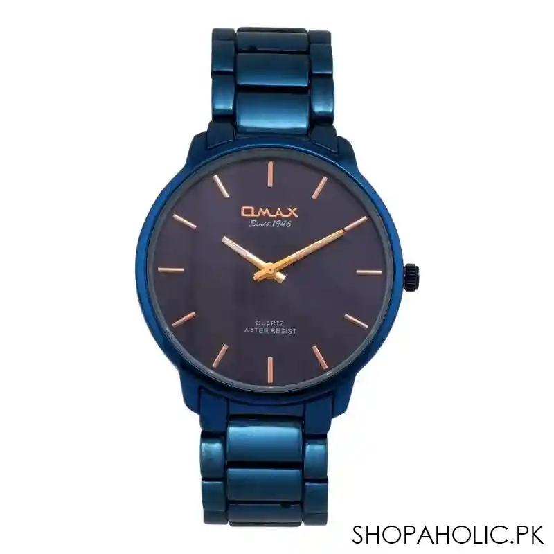 omax women's blue round dial with navy blue background & blue chain analog watch, odc010k004 main image