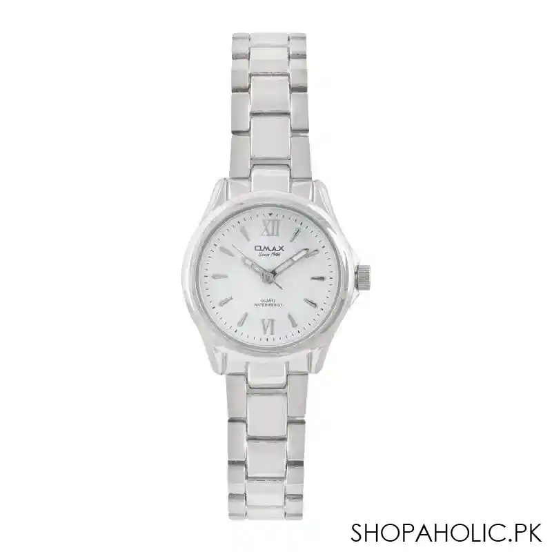 omax women's chrome round dial & bracelet analog watch, hsj762p013 main image