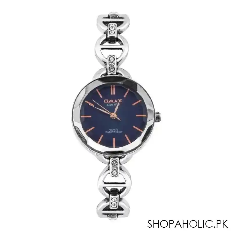 omax women's designed dial with blue background & designed bracelet analog watch, jec24n00d main image