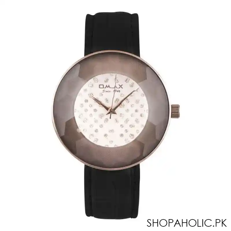 omax women's designed round dial with black texture strap analog watch, ea03n62i main image