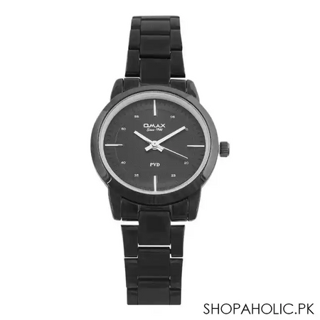 omax women's pvd black round dial & bracelet analog watch, hsa042g008 main image