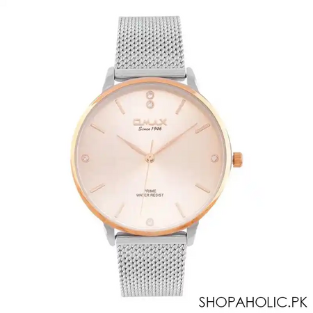 omax women's rose gold round dial with chrome bracelet analog watch, pmm03t16i main image