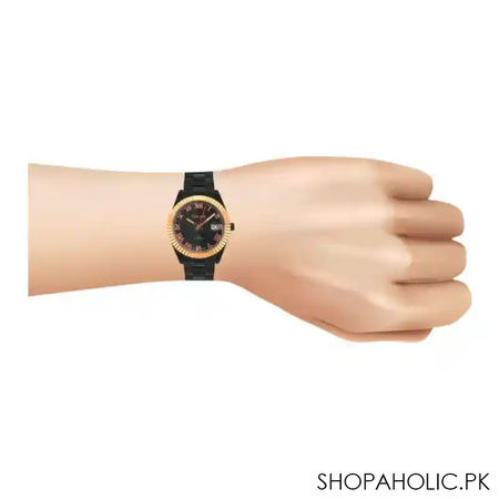 omax women's rust gold round case & black bracelet analog watch, rl42b22i image2