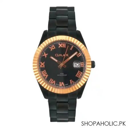 omax women's rust gold round case & black bracelet analog watch, rl42b22i main image