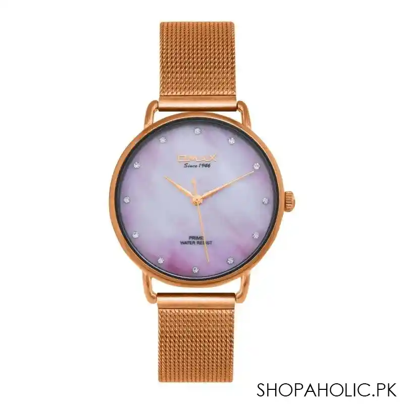 omax women's rust gold round dial & chain with colored background analog watch, pmm01rc8i main image
