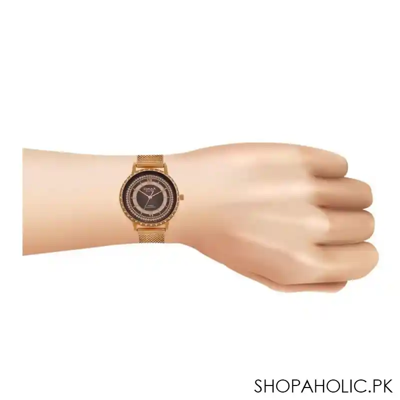 omax women's sparkle golden rust round dial with bracelet analog watch, spm02g21i image2