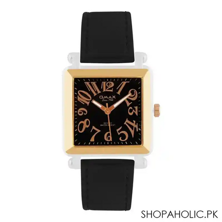 omax women's square dial with black strap analog watch, kc3369nb42 main image