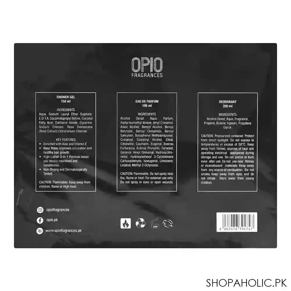 opio higher dezire set, for men, eau de parfum 100ml + shower gel + deodorant image2