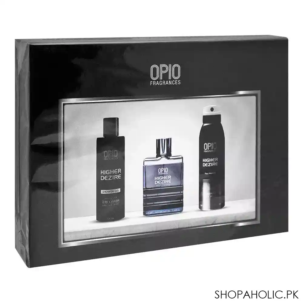 opio higher dezire set, for men, eau de parfum 100ml + shower gel + deodorant main image