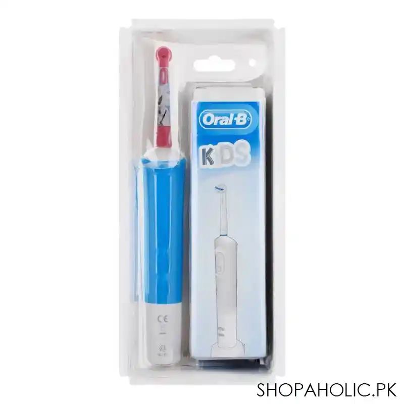 oral b frozen kids rechargeable electric toothbrush, with 4 handle stickers, blue/white, d100.413.2k image3