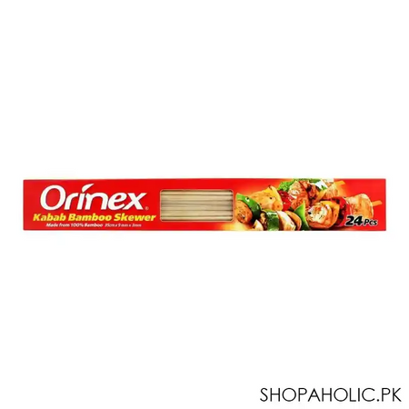 orinex kabab bamboo skewer, flat, 35cm x 9mm, 3mm, 24 pack image2