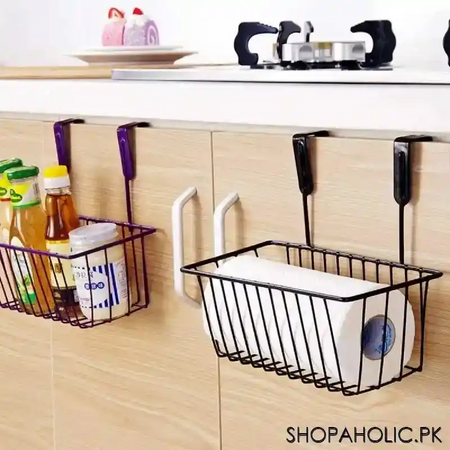 over the cabinet hanging iron storage basket for kitchen and bathroom image3