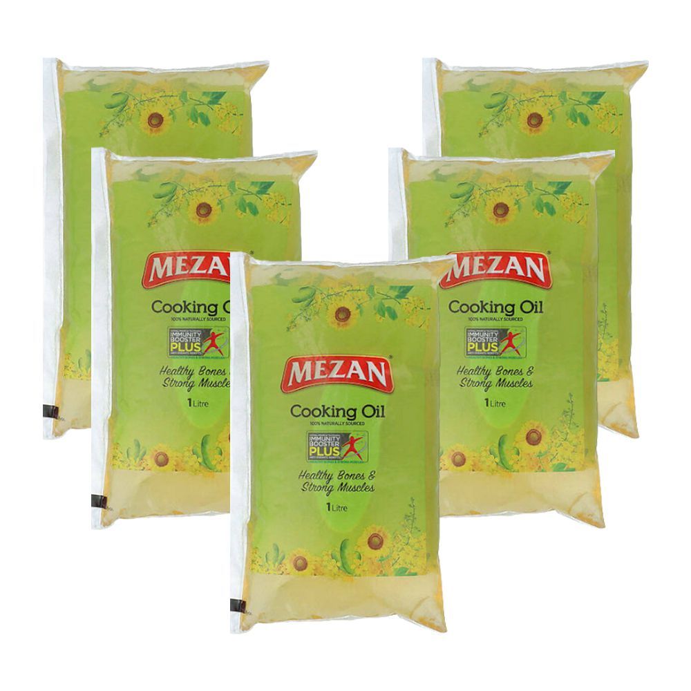 Mezan Cooking Oil, 1 Liter Each, 5-Pack - Main Image