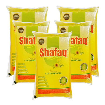 Shafaq Cooking Oil, 1 Liter Each, 5-Pack - Main Image