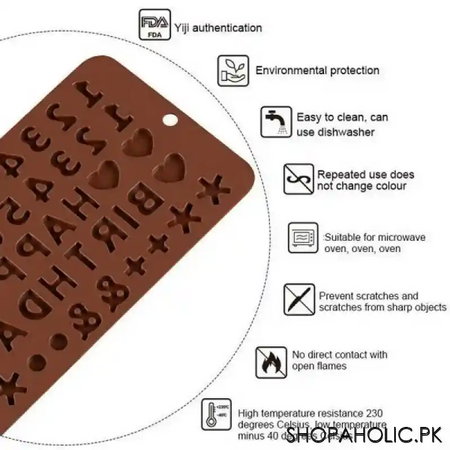 (pack of 2) silicone letter and number chocolate molds with happy birthday cake decorations image3