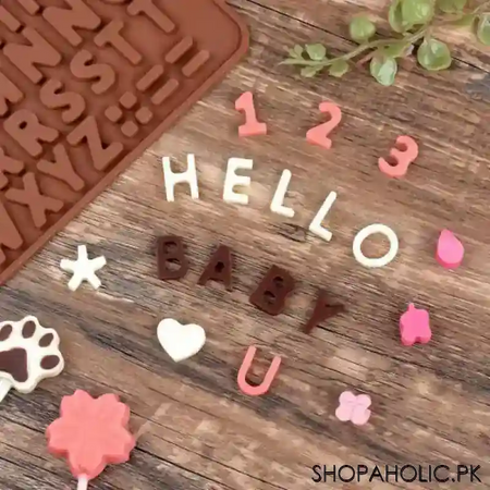 (pack of 2) silicone letter and number chocolate molds with happy birthday cake decorations image5
