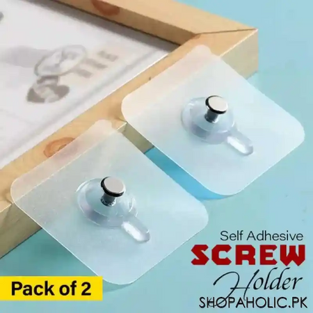 (pack of 2) wall mounted self adhesive transparent screw hook main image
